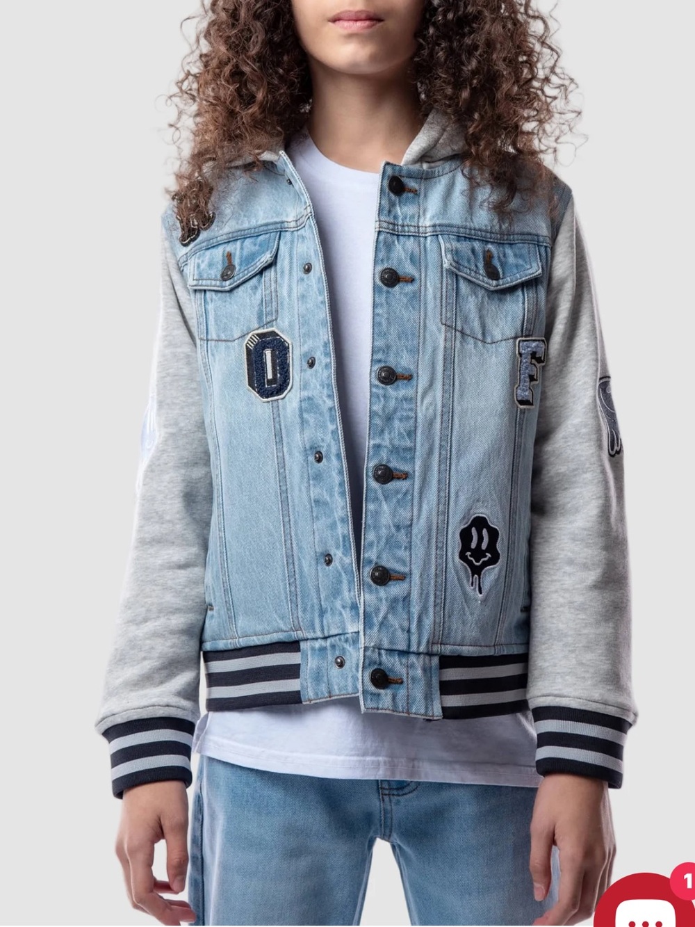 Ring of fire Big Boys Ultra Denim Jacket with Embroidered Patches and Hood